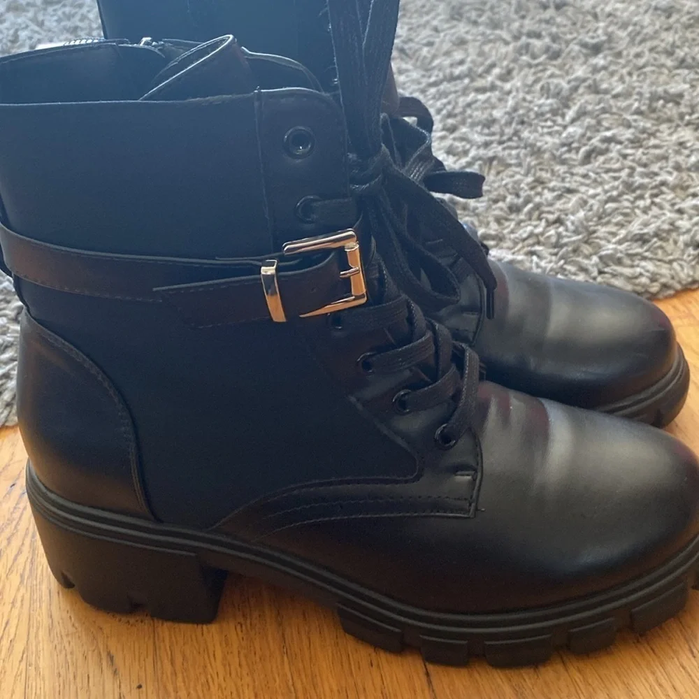 JF "TANZI" Black Combat Boots Size 9.5 - Picture 7 of 11